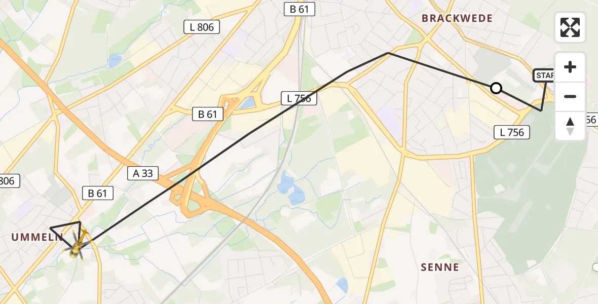 Flugroute Rettungshubschrauber Luftrettungszentrum Bielefeld - Bielefeld, 05 August 2026, 09:45