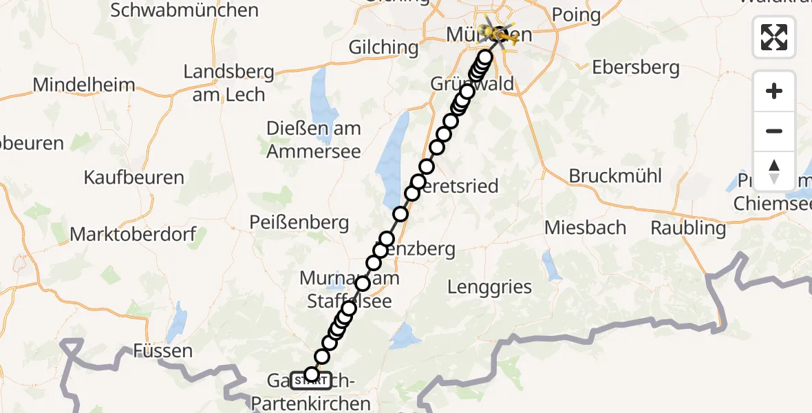 Flugroute Rettungshubschrauber Garmisch-Partenkirchen - Rechts der Isar University Hospital, 05 August 2026, 09:54