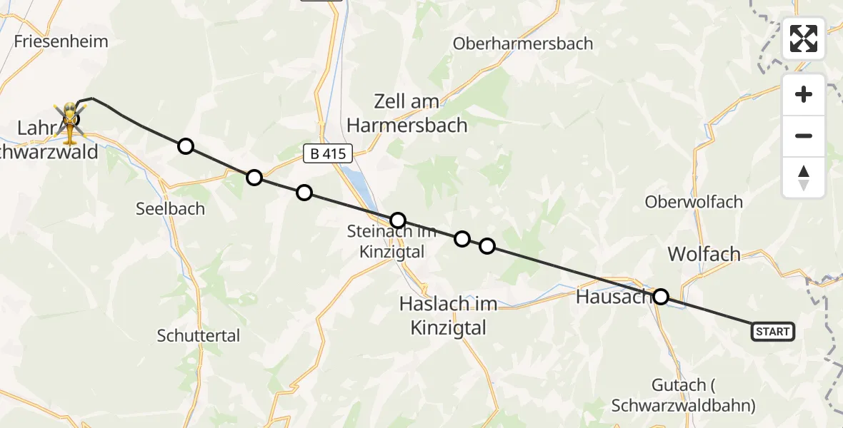 Flugroute Rettungshubschrauber Wolfach - Ortenau Hospital Lahr-Ettenheim, 05 August 2026, 10:01