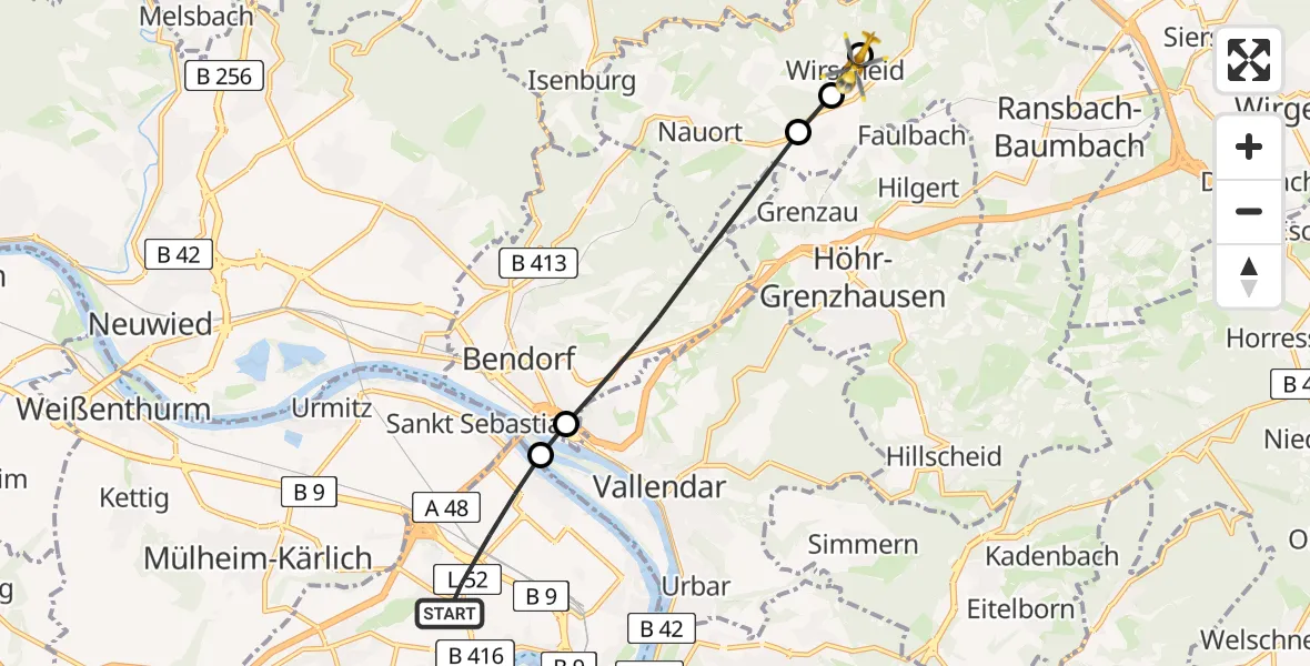 Flugroute Rettungshubschrauber Koblenz - Wirscheid, 05 August 2026, 10:02
