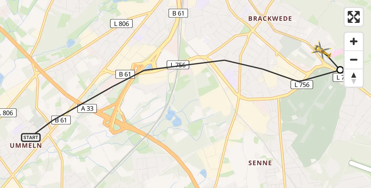 Flugroute Rettungshubschrauber Bielefeld - Luftrettungszentrum Bielefeld, 05 August 2026, 10:08