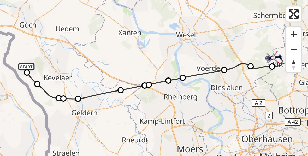 Flugroute Polizeihubschrauber Weeze Flughafen - Bottrop, 05 August 2026, 10:11