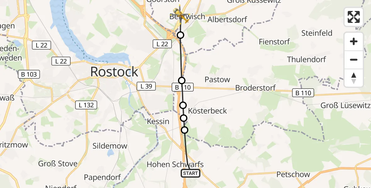 Flugroute Ambulanzhubschrauber Dummerstorf - Bentwisch, 05 August 2026, 10:22