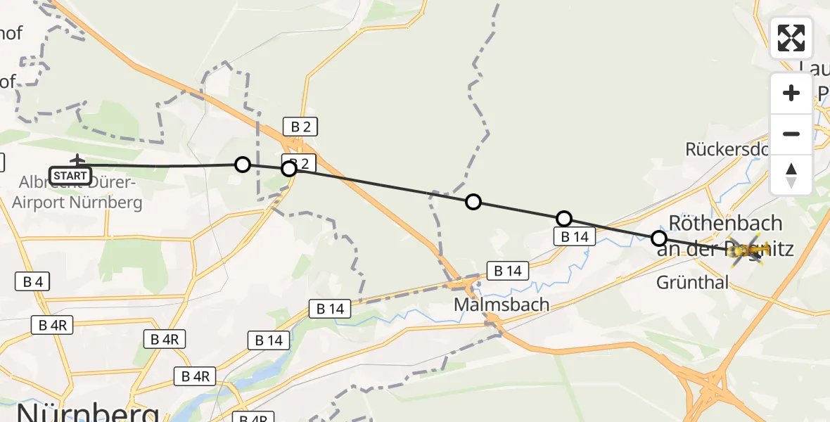 Flugroute Ambulanzhubschrauber Flughafen Nuremberg - Röthenbach a.d.Pegnitz, 05 August 2026, 10:25