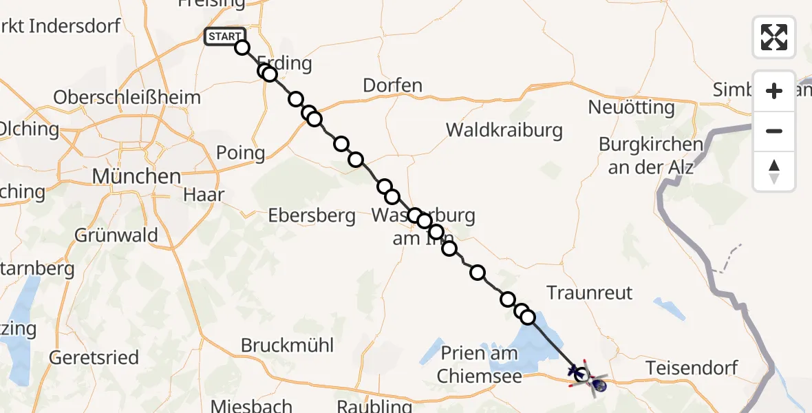 Flugroute Polizeihubschrauber München Flughafen - Vachendorf, 05 August 2026, 10:25