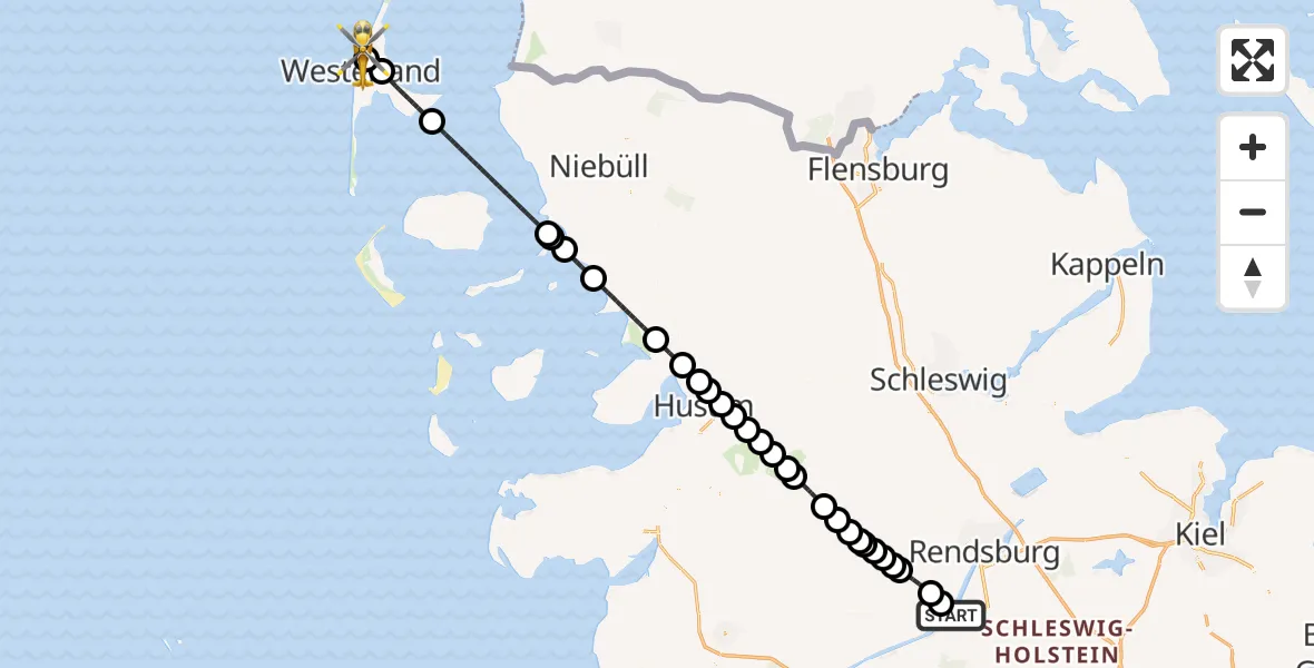 Flugroute Ambulanzhubschrauber Hörsten - Sylt, 05 August 2026, 10:30