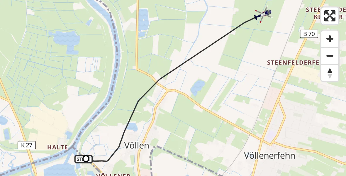 Flugroute Polizeihubschrauber Papenburg - Westoverledingen, 05 August 2026, 10:37