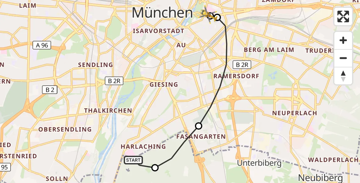 Flugroute Rettungshubschrauber ADAC Air Rescue Center Hubschrauberlandeplatz (Christoph 1) - Rechts der Isar University Hospital, 05 August 2026, 10:40