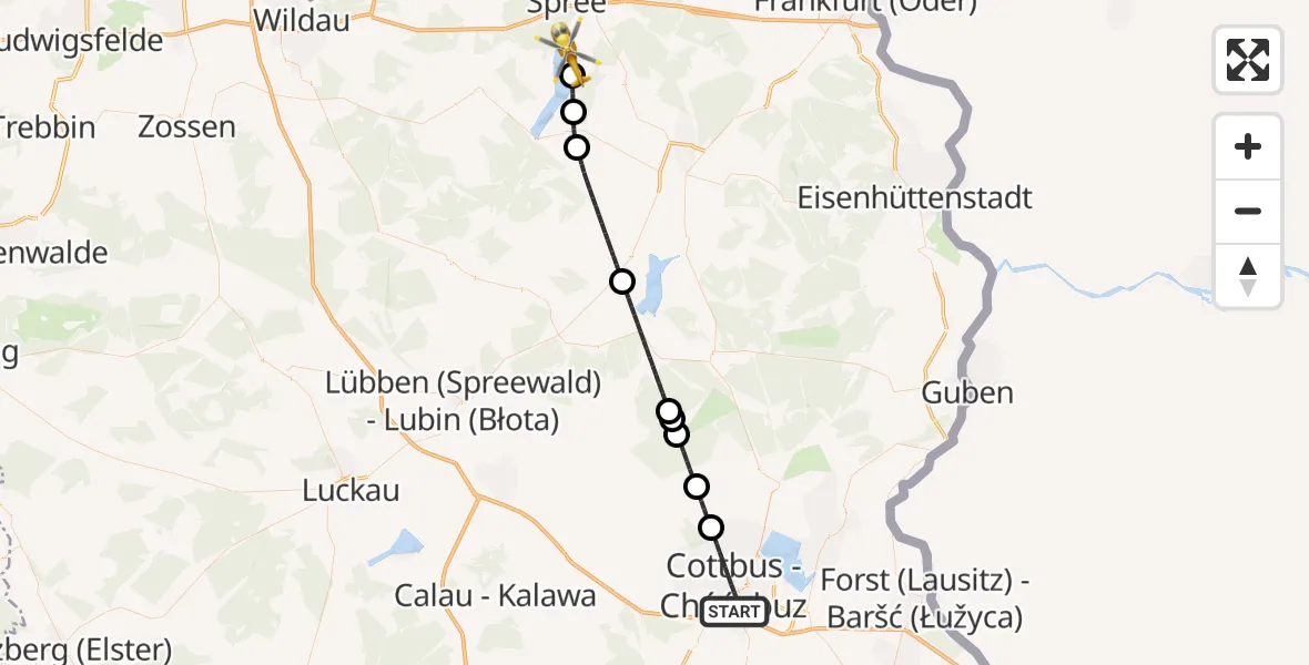 Flugroute Rettungshubschrauber Cottbus - Bad Saarow, 05 August 2026, 10:50