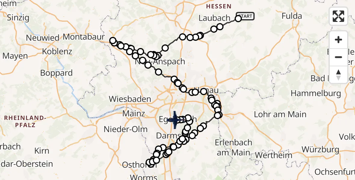 Flugroute Polizeiflugzeug Lautertal (Vogelsberg) - Flughafen Frankfurt-Egelsbach, 05 August 2026, 10:51