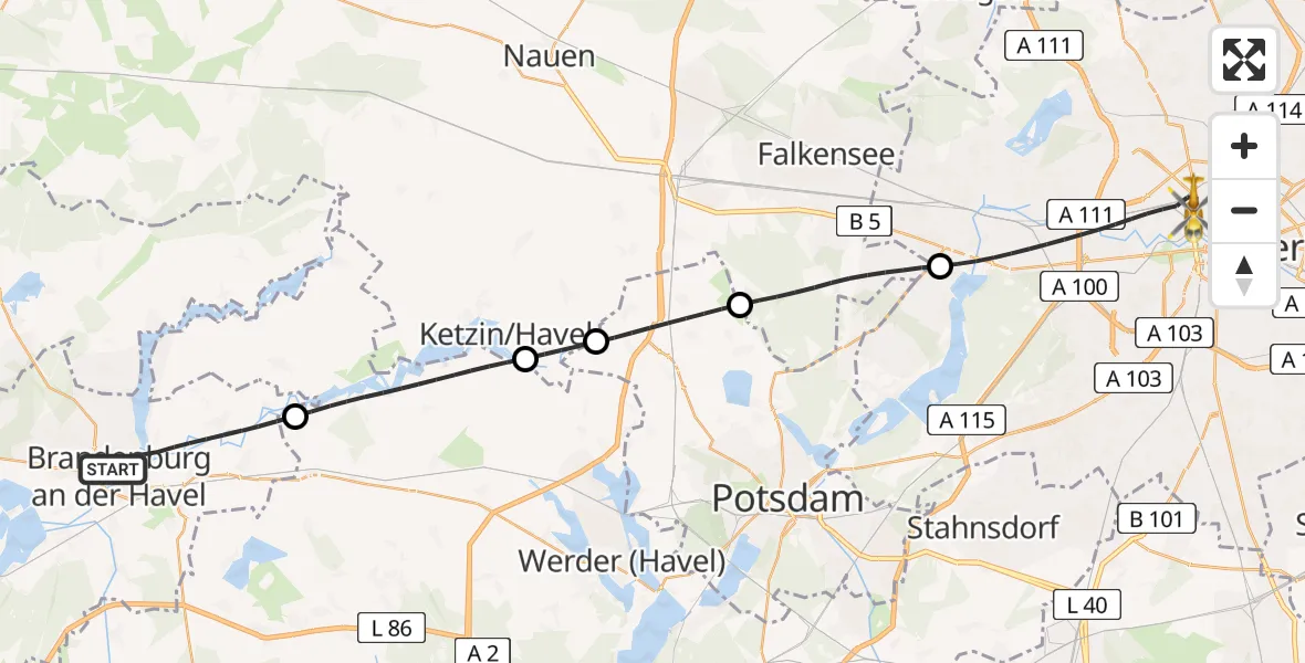 Flugroute Rettungshubschrauber Brandenburg an der Havel - Berlin, 05 August 2026, 10:53
