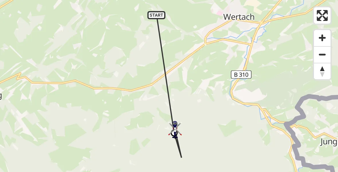 Flugroute Polizeihubschrauber Rettenberg - Wertach, 05 August 2026, 11:05