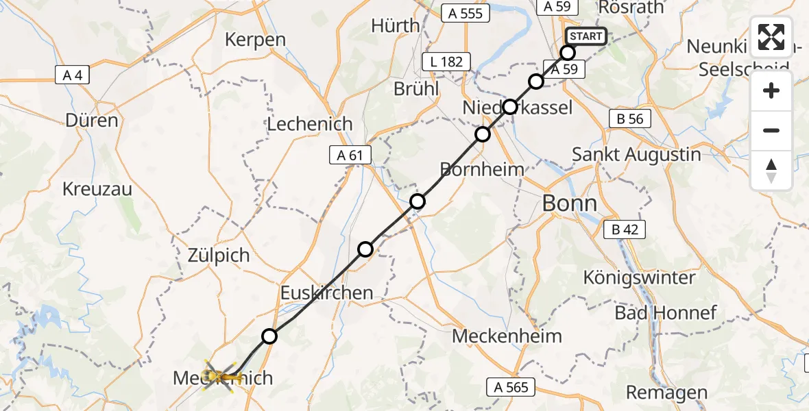 Flugroute Ambulanzhubschrauber Köln Bonn Flughafen - Mechernich, 05 August 2026, 11:19