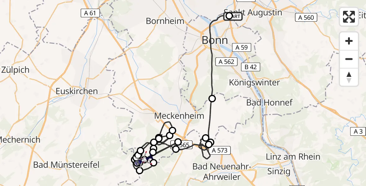 Flugroute Polizeihubschrauber Sankt Augustin - Berg, 05 August 2026, 11:29