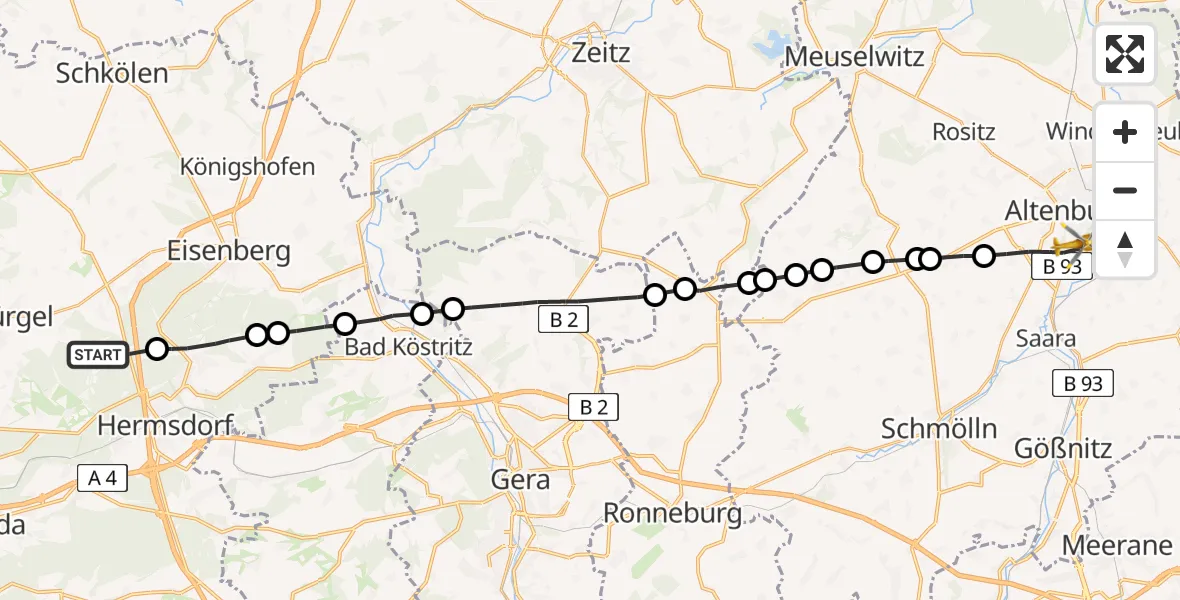 Flugroute Rettungshubschrauber Waldeck - Altenburg, 05 August 2026, 11:30