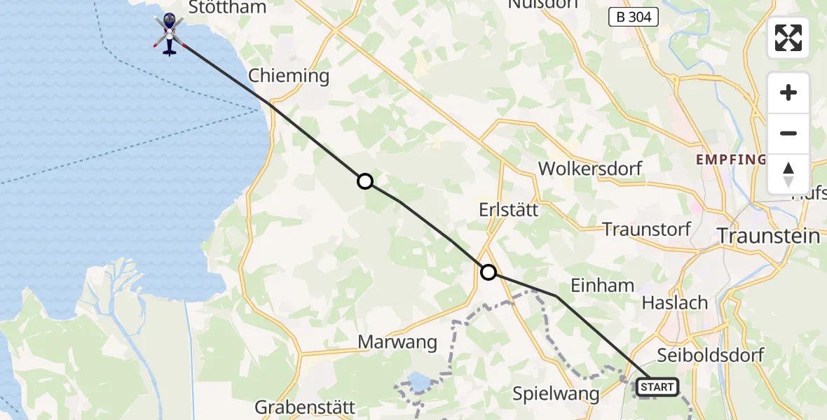 Flugroute Polizeihubschrauber Traunstein - Chiemsee (See), 05 August 2026, 11:30