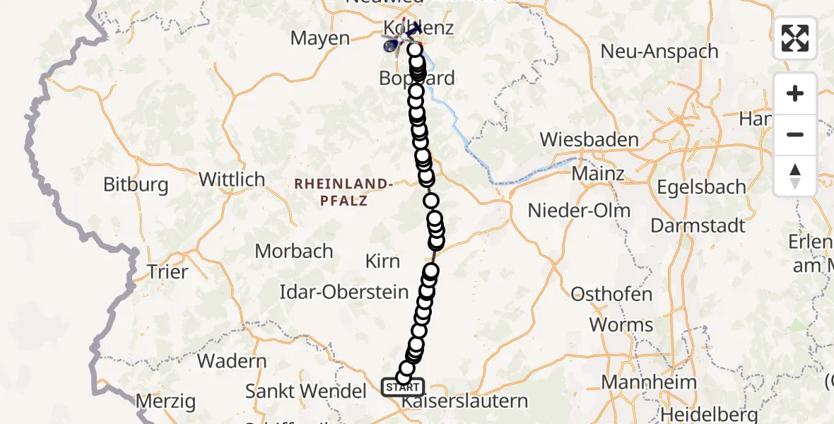 Flugroute Polizeihubschrauber Kottweiler-Schwanden - Koblenz, 05 August 2026, 11:45