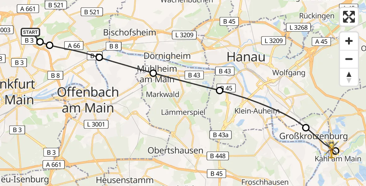 Flugroute Rettungshubschrauber Frankfurt am Main Accident Hospital Roof - Kahl a.Main, 05 August 2026, 11:53