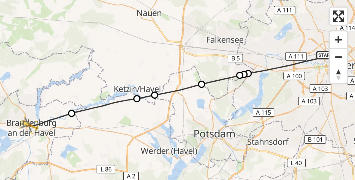 Flugroute Rettungshubschrauber Berlin - Brandenburg an der Havel, 05 August 2026, 12:03