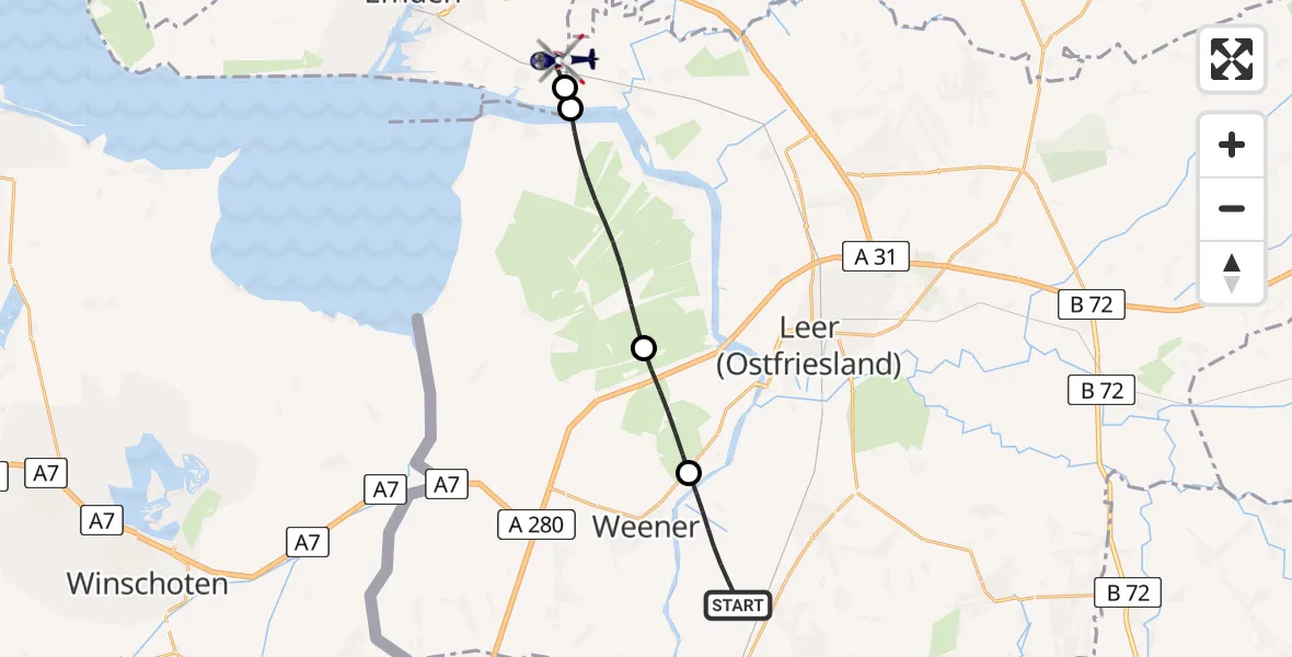 Flugroute Polizeihubschrauber Westoverledingen - Emden, 05 August 2026, 12:04