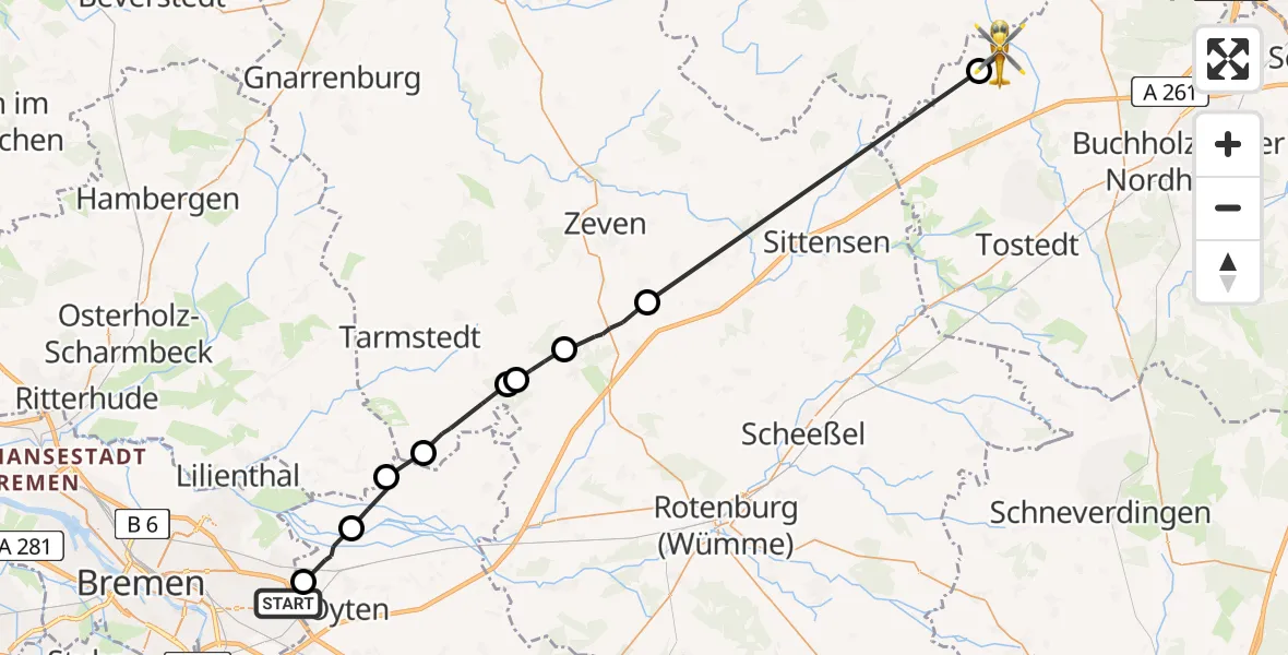 Flugroute Rettungshubschrauber Bremen - Moisburg, 05 August 2026, 12:11