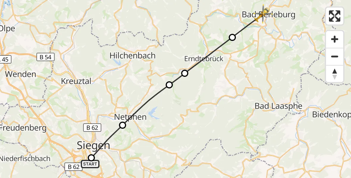 Flugroute Rettungshubschrauber Evangelisches Jung-Stilling Hospital - Bad Berleburg, 05 August 2026, 12:12