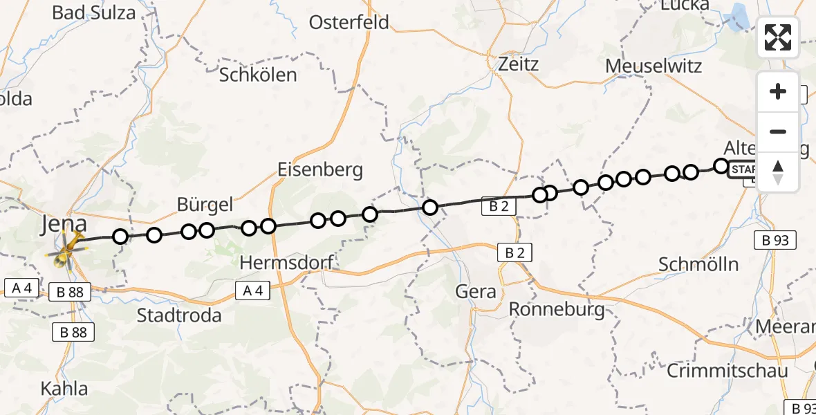 Flugroute Rettungshubschrauber Altenburg - Jena, 05 August 2026, 12:19