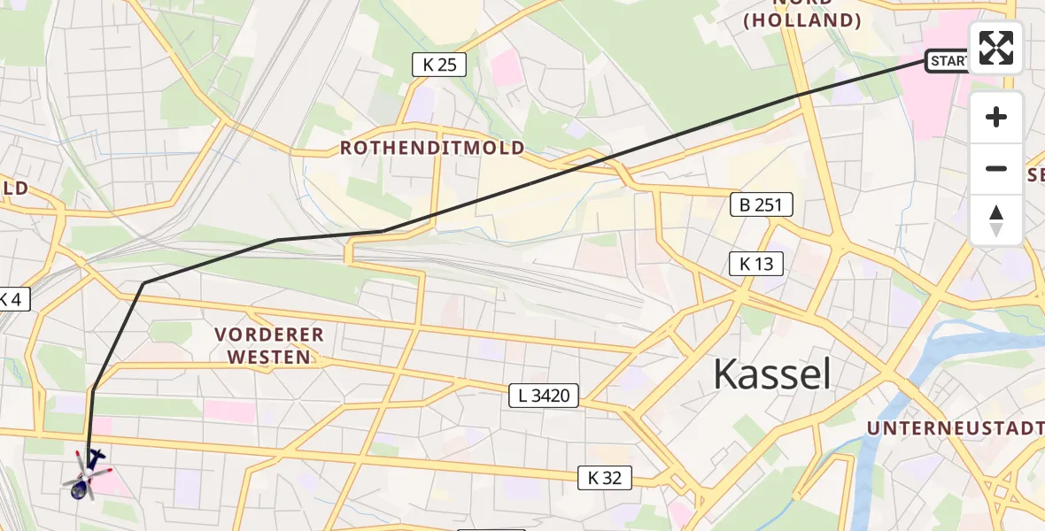 Flugroute Polizeihubschrauber Kassel - Kassel, 05 August 2026, 12:28