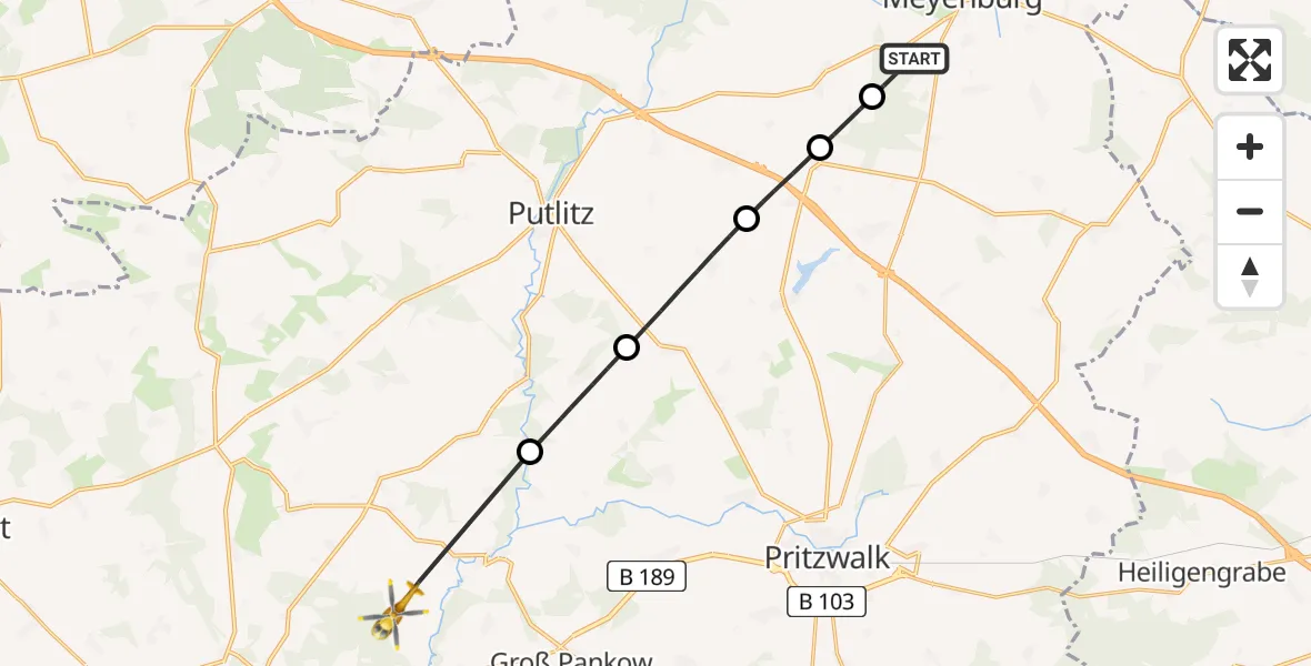 Flugroute Rettungshubschrauber Meyenburg - Groß Pankow (Prignitz), 05 August 2026, 12:28