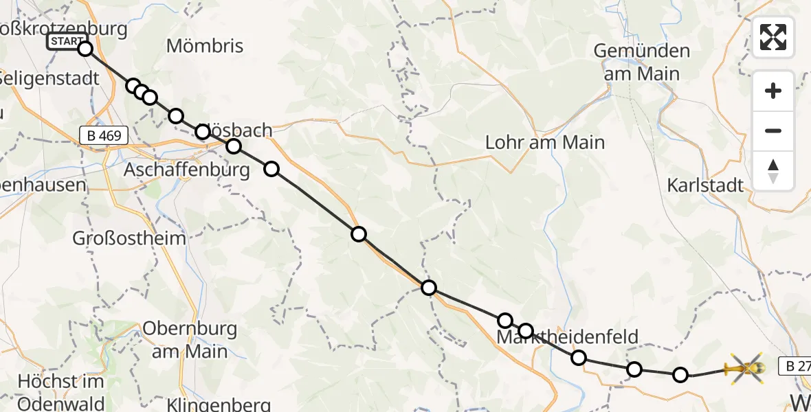 Flugroute Rettungshubschrauber Kahl a.Main - Hettstadt, 05 August 2026, 12:32