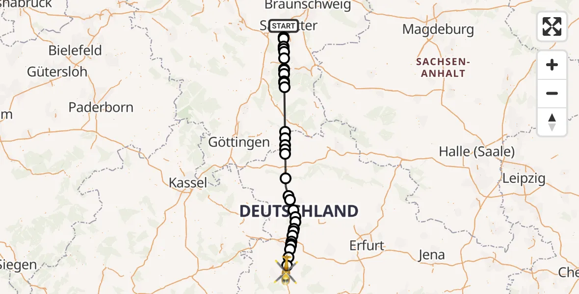 Flugroute Rettungshubschrauber Salzgitter - Bad Liebenstein, 05 August 2026, 12:37
