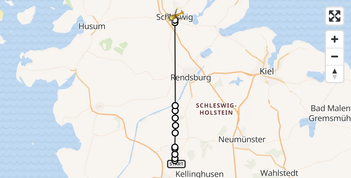 Flugroute Rettungshubschrauber Itzehoe Hungriger Wolf Flugplatz - Schleswig, 05 August 2026, 12:41