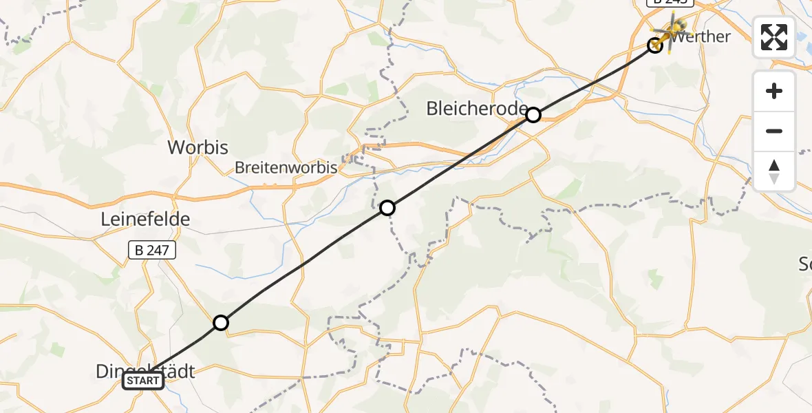 Flugroute Rettungshubschrauber Dingelstädt - Werther, 05 August 2026, 12:41