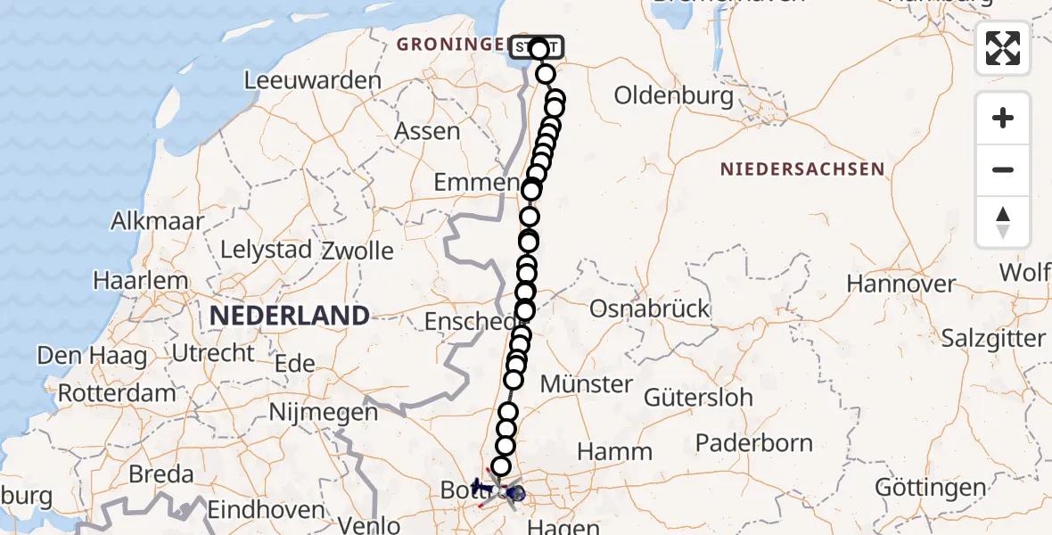 Flugroute Polizeihubschrauber Emden - Gelsenkirchen, 05 August 2026, 12:44
