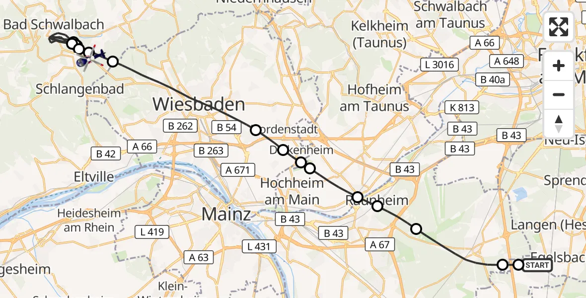 Flugroute Polizeihubschrauber Flughafen Frankfurt-Egelsbach - Taunusstein, 05 August 2026, 12:57
