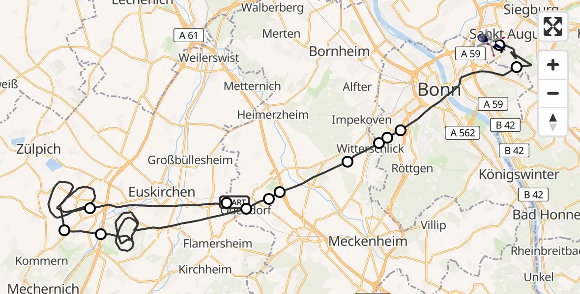 Flugroute Polizeihubschrauber Swisttal - Bonn-Hangelar Flugplatz, 05 August 2026, 12:59