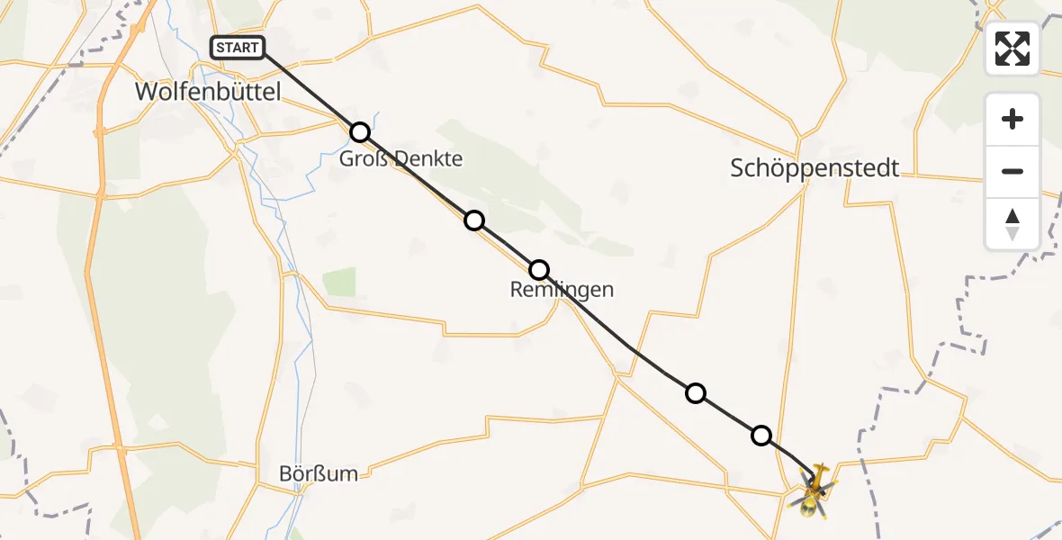 Flugroute Rettungshubschrauber Wolfenbüttel - Winnigstedt, 05 August 2026, 13:00