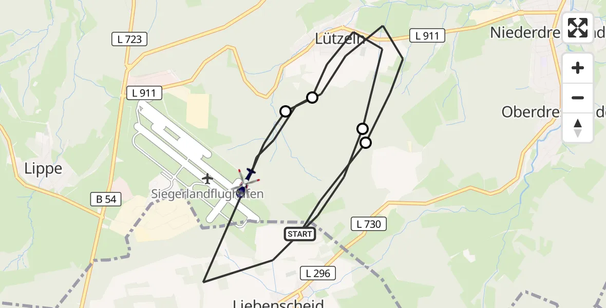 Flugroute Polizeihubschrauber Siegerland Flughafen - Siegerland Flughafen, 05 August 2026, 13:02