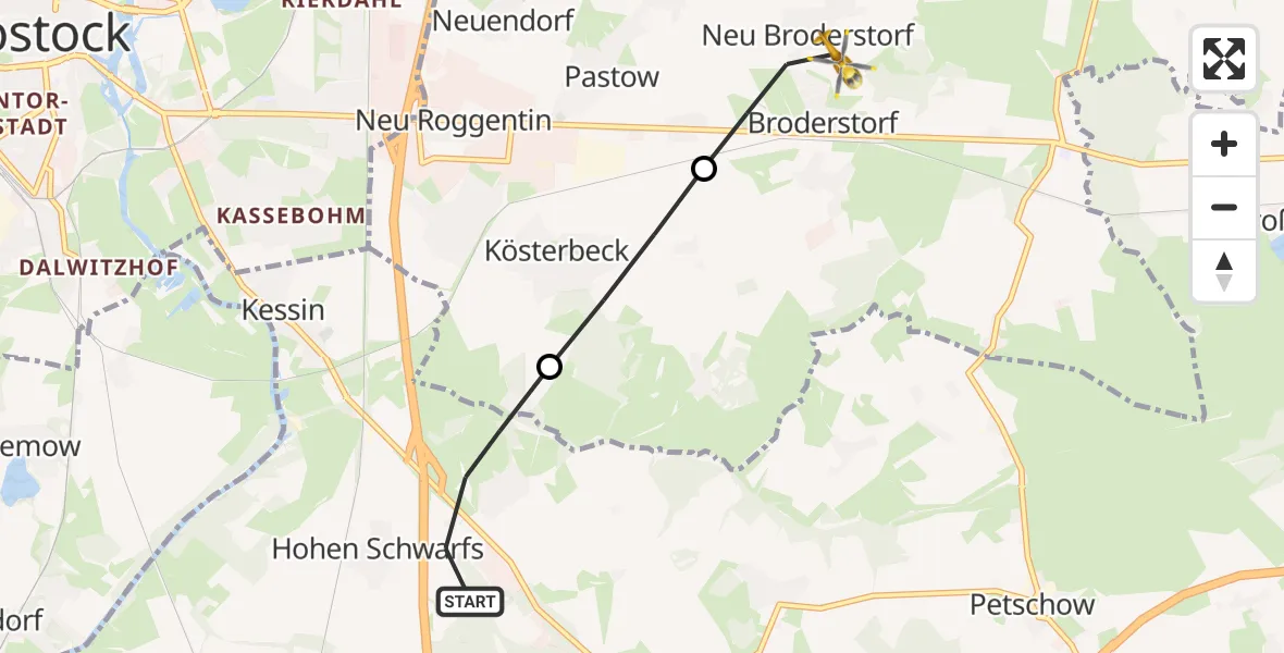 Flugroute Ambulanzhubschrauber Dummerstorf - Broderstorf, 05 August 2026, 13:12