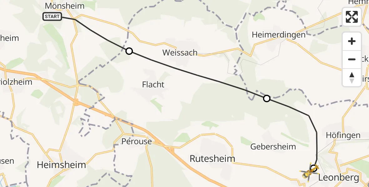 Flugroute Rettungshubschrauber Mönsheim - Leonberg Hospital, 05 August 2026, 13:14