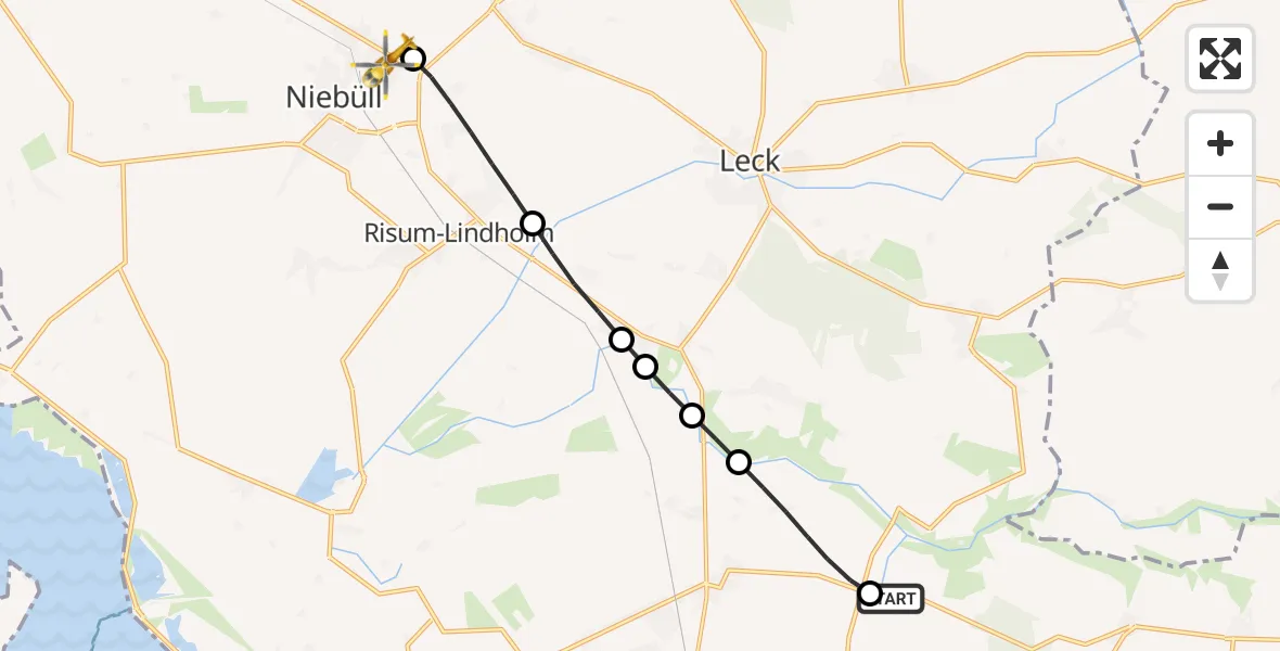 Flugroute Ambulanzhubschrauber Lütjenholm - Niebüll, 05 August 2026, 13:15