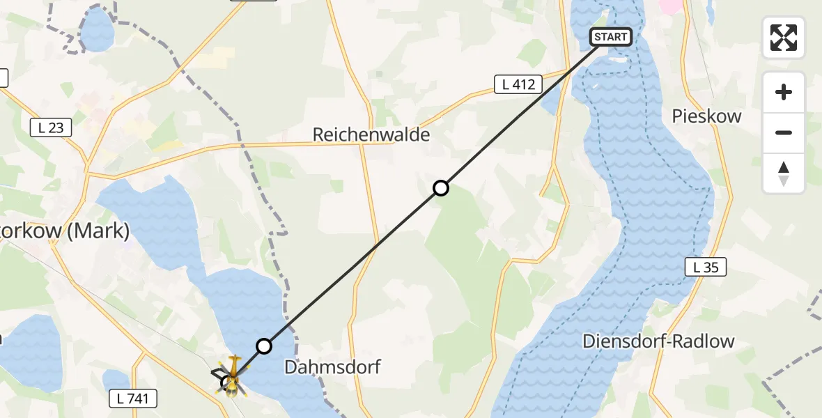 Flugroute Rettungshubschrauber Bad Saarow - Storkow (Mark), 05 August 2026, 13:18