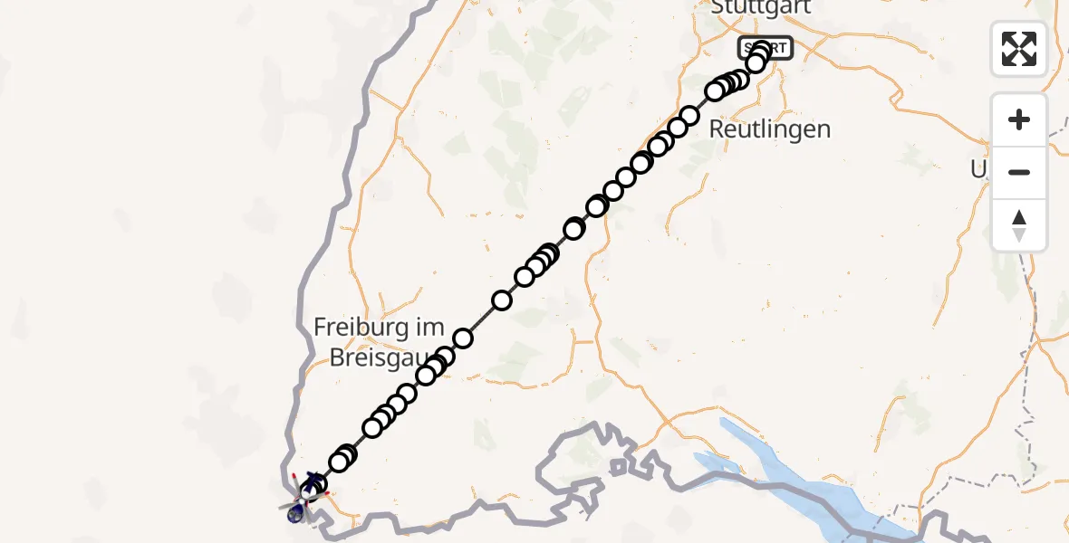 Flugroute Polizeihubschrauber Flughafen Stuttgart - Eimeldingen, 05 August 2026, 13:28