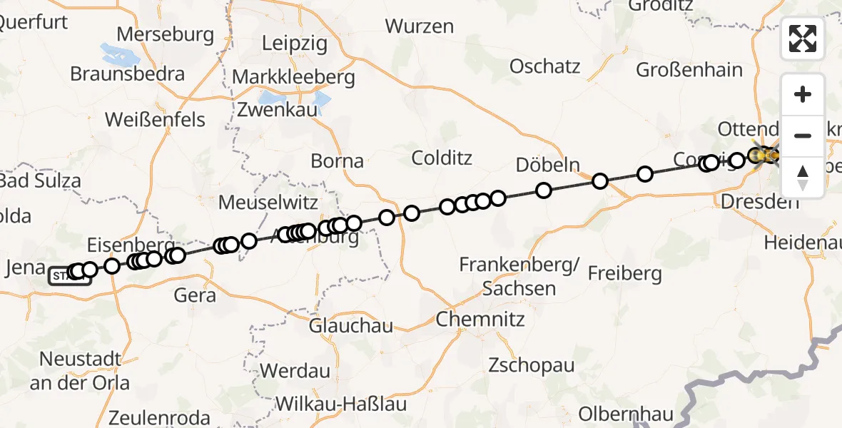 Flugroute Rettungshubschrauber Jena-Schöngleina Flugplatz - Dresden Bundespolizei Hubschrauberlandeplatz, 05 August 2026, 13:35