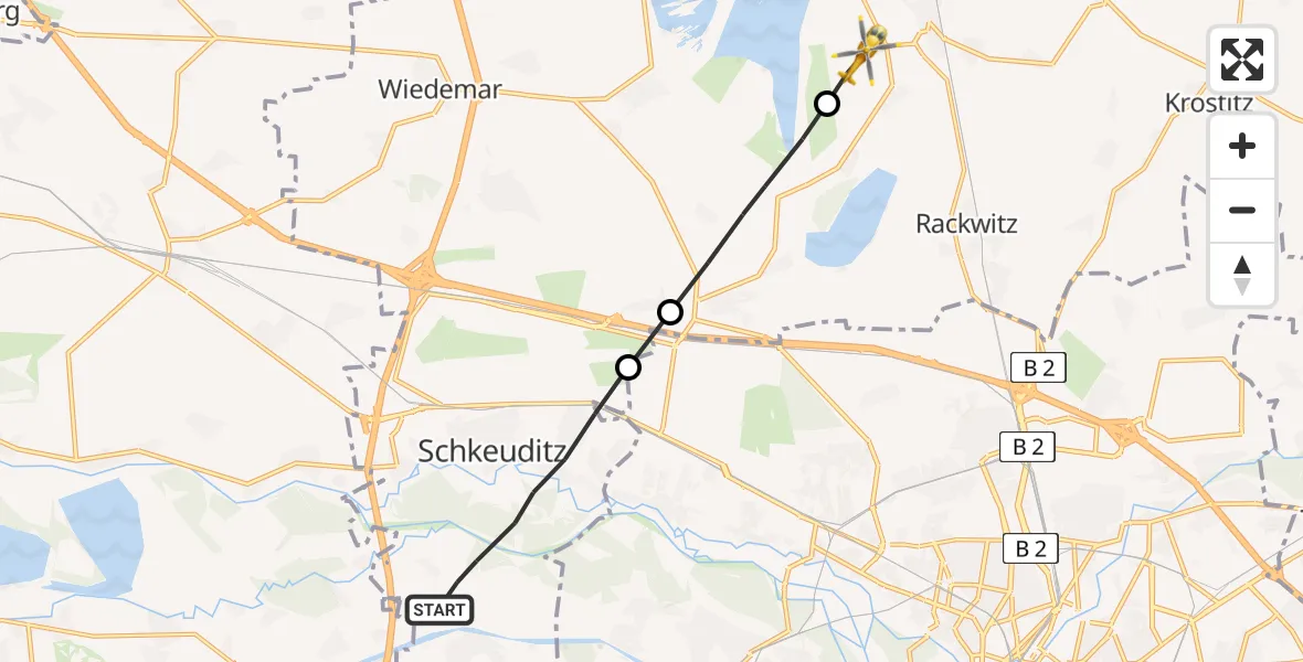 Flugroute Rettungshubschrauber Schkeuditz - Rackwitz, 05 August 2026, 13:36