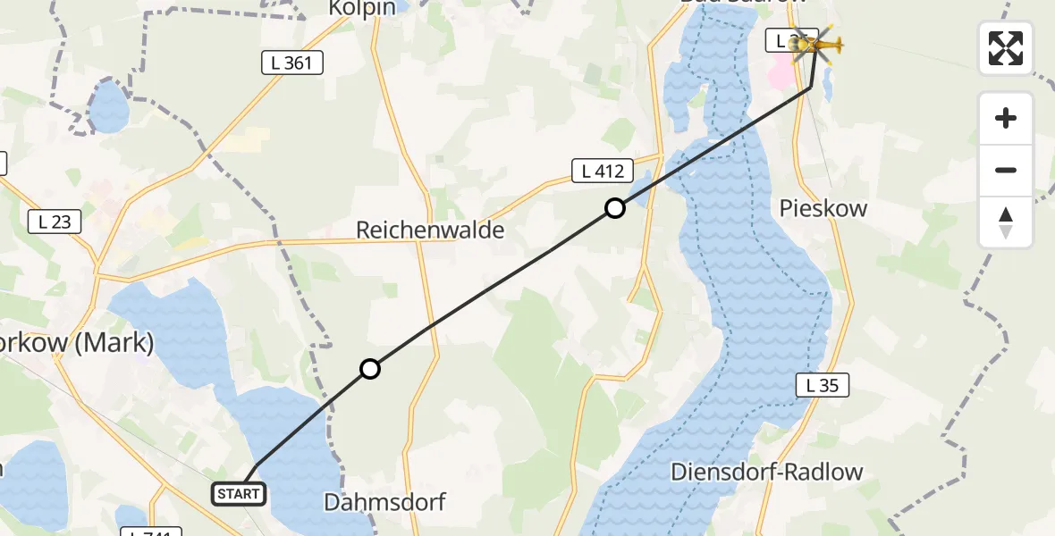 Flugroute Rettungshubschrauber Storkow (Mark) - Bad Saarow, 05 August 2026, 13:40