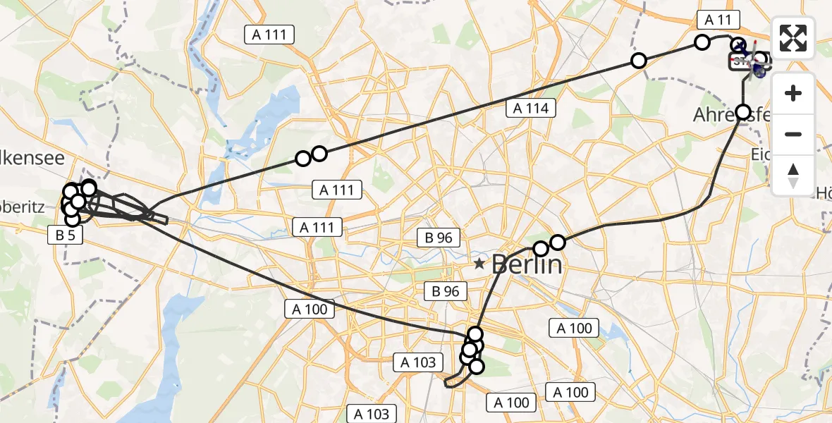 Flugroute Polizeihubschrauber Ahrensfelde Hubschrauberlandeplatz - Ahrensfelde Hubschrauberlandeplatz, 05 August 2026, 13:40