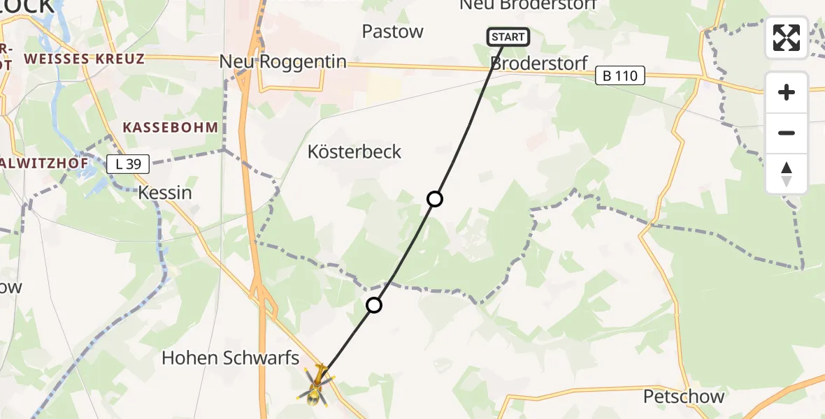 Flugroute Ambulanzhubschrauber Broderstorf - Dummerstorf, 05 August 2026, 13:47