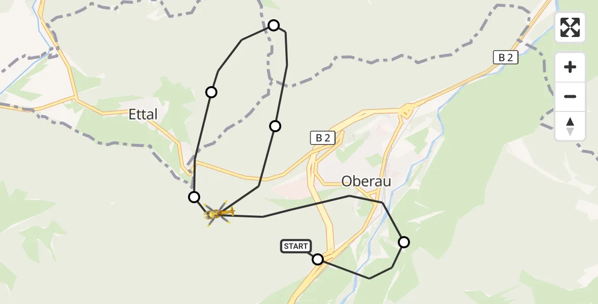 Flugroute Rettungshubschrauber Oberau - Oberau, 05 August 2026, 13:54