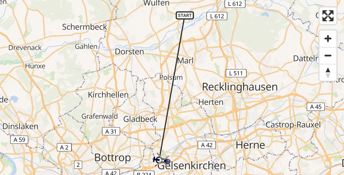 Flugroute Polizeihubschrauber Haltern am See - Gelsenkirchen, 05 August 2026, 14:01